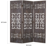 3 Panel Shinto Cut Out Design Foldable Room Divider, Brown - BM26575