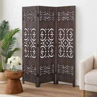 3 Panel Shinto Cut Out Design Foldable Room Divider, Brown - BM26575