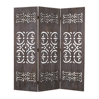 3 Panel Shinto Cut Out Design Foldable Room Divider, Brown - BM26575