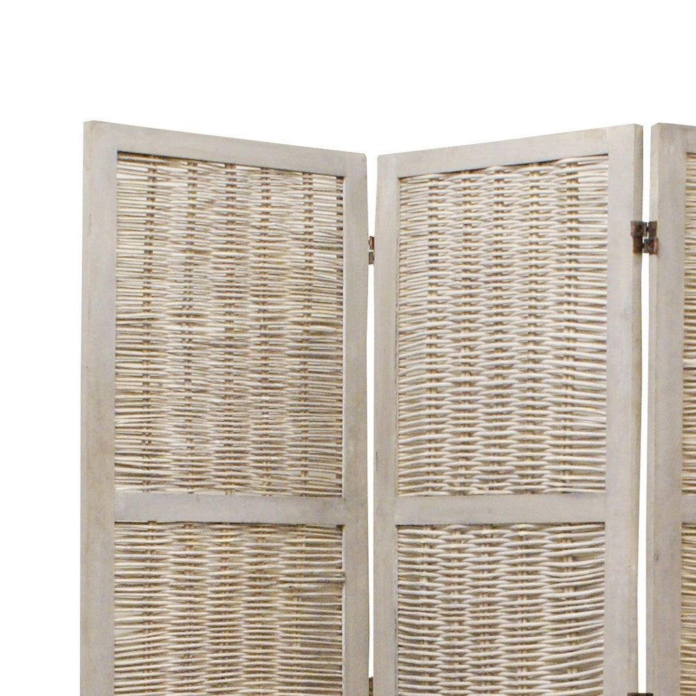 Cottage Style 3 Panel Room Divider with Willow Weaving, Gray - BM26577