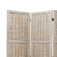 Cottage Style 3 Panel Room Divider with Willow Weaving, Gray - BM26577