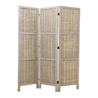 Cottage Style 3 Panel Room Divider with Willow Weaving, Gray - BM26577
