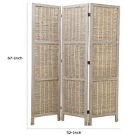 Cottage Style 3 Panel Room Divider with Willow Weaving, Gray - BM26577