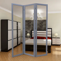 3 Panel Wooden Foldable Mirror Encasing Room Divider,Light Gray and Silver - BM26591