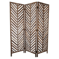 3 Panel Foldable Wooden Screen with Herringbone Pattern, Brown - BM26598