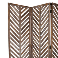 3 Panel Foldable Wooden Screen with Herringbone Pattern, Brown - BM26598
