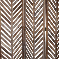 3 Panel Foldable Wooden Screen with Herringbone Pattern, Brown - BM26598