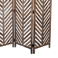 3 Panel Foldable Wooden Screen with Herringbone Pattern, Brown - BM26598