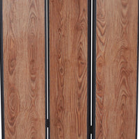 3 Panel Foldable Wooden Screen with Grain Details, Brown - BM26601