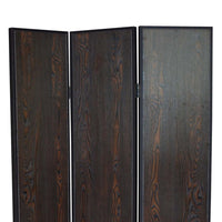 3 Panel Foldable Wooden Screen with Grain Details, Dark Brown - BM26602