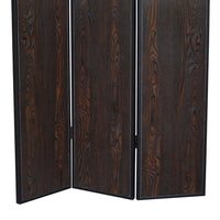 3 Panel Foldable Wooden Screen with Grain Details, Dark Brown - BM26602