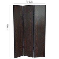 3 Panel Foldable Wooden Screen with Grain Details, Dark Brown - BM26602