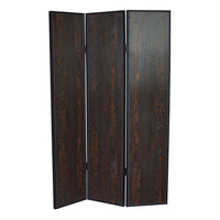 3 Panel Foldable Wooden Screen with Grain Details, Dark Brown - BM26602