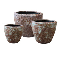 Hand Made Round Bowl Like Rocky Sandstone Planter, Brown, Set of 3 - BM26608
