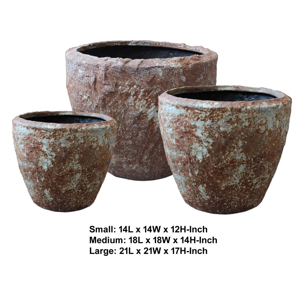 Hand Made Round Bowl Like Rocky Sandstone Planter, Brown, Set of 3 - BM26608