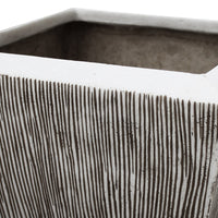 Hand Made Square Flower pot  with Ribbed Design, White, Set of 3 - BM26609