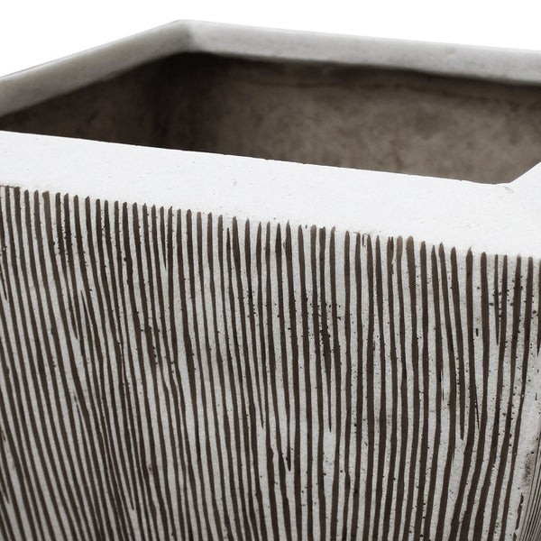 Hand Made Square Flower pot  with Ribbed Design, White, Set of 3 - BM26609