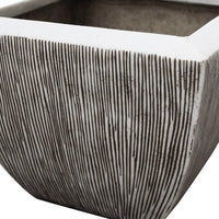 Hand Made Square Flower pot  with Ribbed Design, White, Set of 3 - BM26609