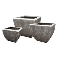 Hand Made Square Flower pot  with Ribbed Design, White, Set of 3 - BM26609