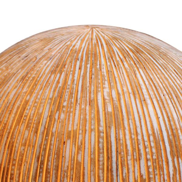 Contemporary Ribbed Finish Sandstone Decor Ball with Lights, Brown - BM26619
