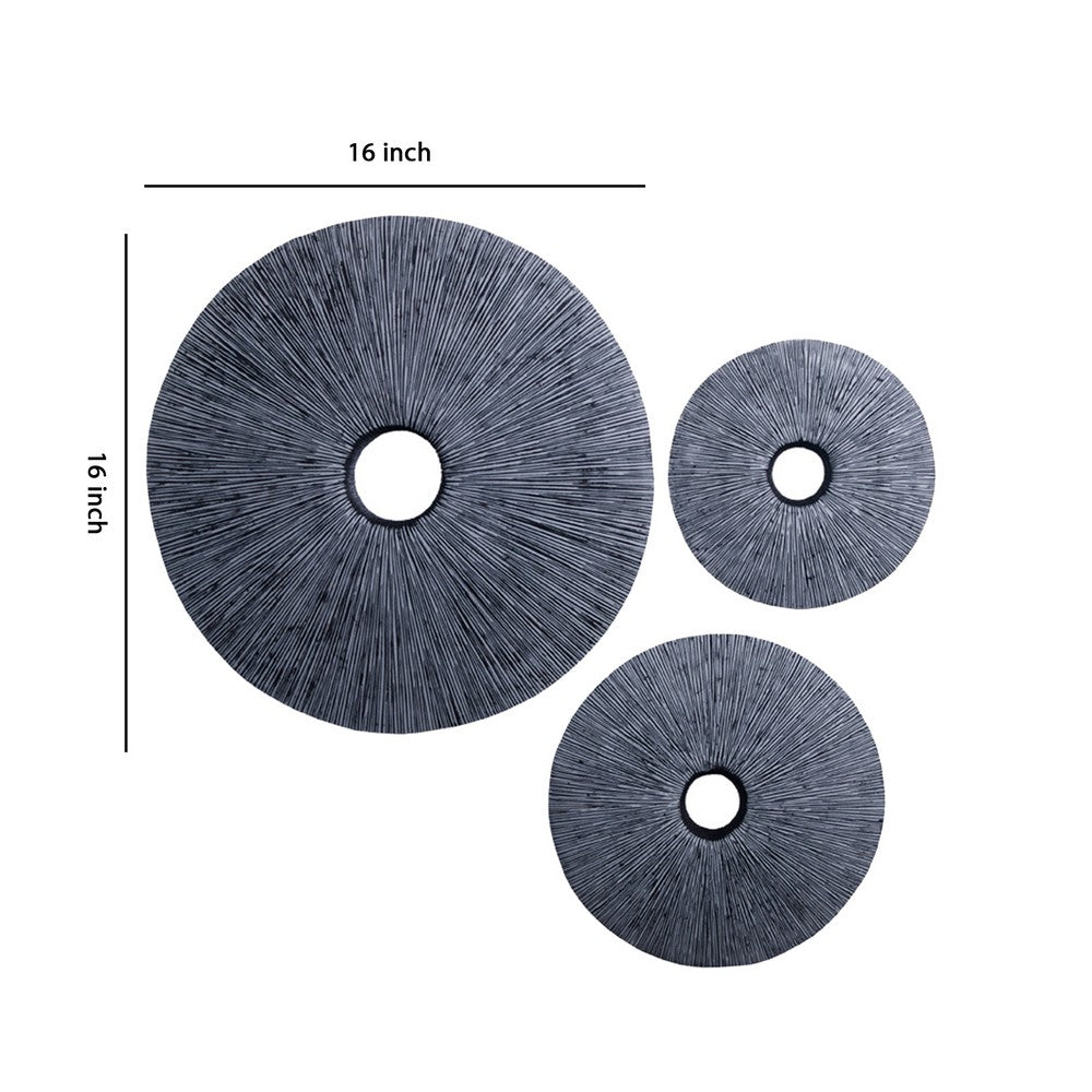 Ribbed Round Sandstone Wall Decor with Cut Out at Centre, Small, Gray - BM26622