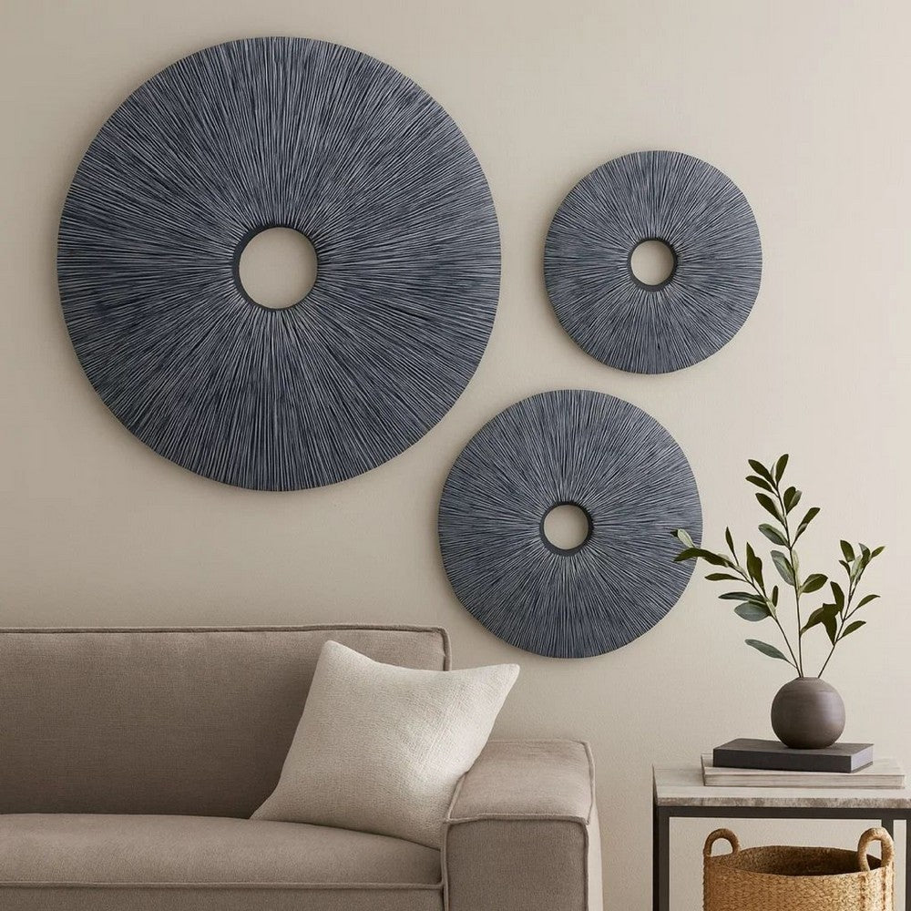 Ribbed Round Sandstone Wall Decor with Cut Out at Centre, Large, Gray - BM26624