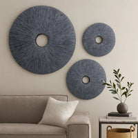 Ribbed Round Sandstone Wall Decor with Cut Out at Centre, Large, Gray - BM26624
