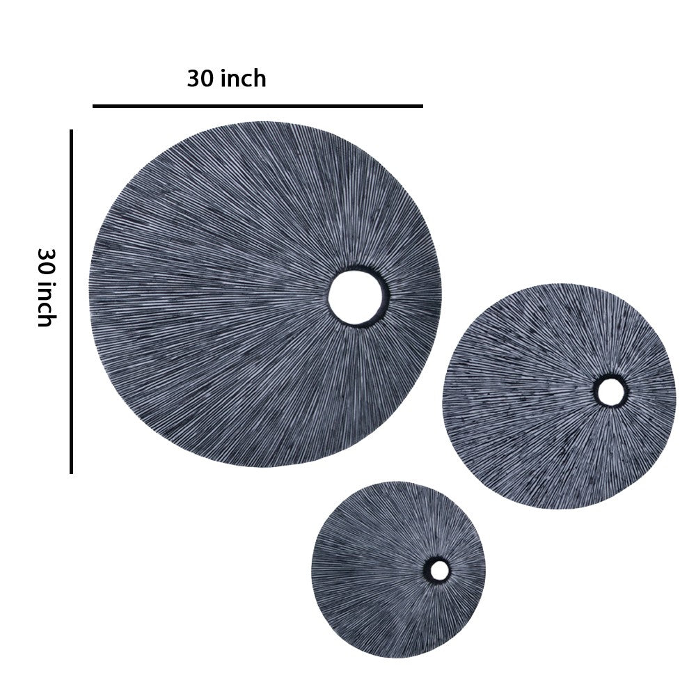 Ribbed Round Sandstone Wall Decor with Cut Out Near the Edge, Large, Gray - BM26627