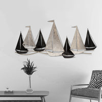 Wall Decor with Metal Sailboats, Black and Silver - BM266281