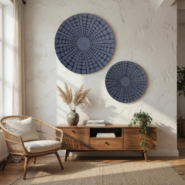 Round Sandstone Wall Decor with Stardust Pebble, Large, Gray - BM26634