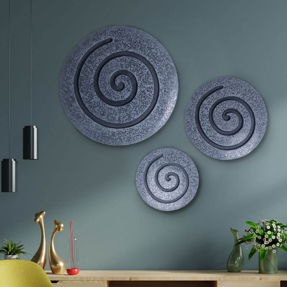 Round Sandstone and Glass Wall Decor with Spiral Design, Small, Gray - BM26640