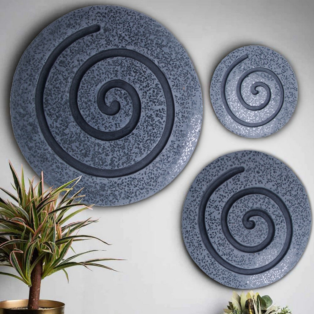 Round Sandstone and Glass Wall Decor with Spiral Design, Medium, Gray - BM26641