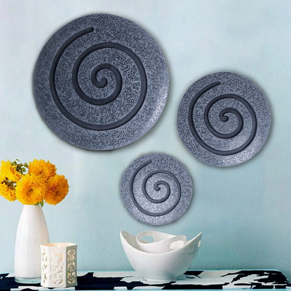 Round Sandstone and Glass Wall Decor with Spiral Design, Large, Gray - BM26642