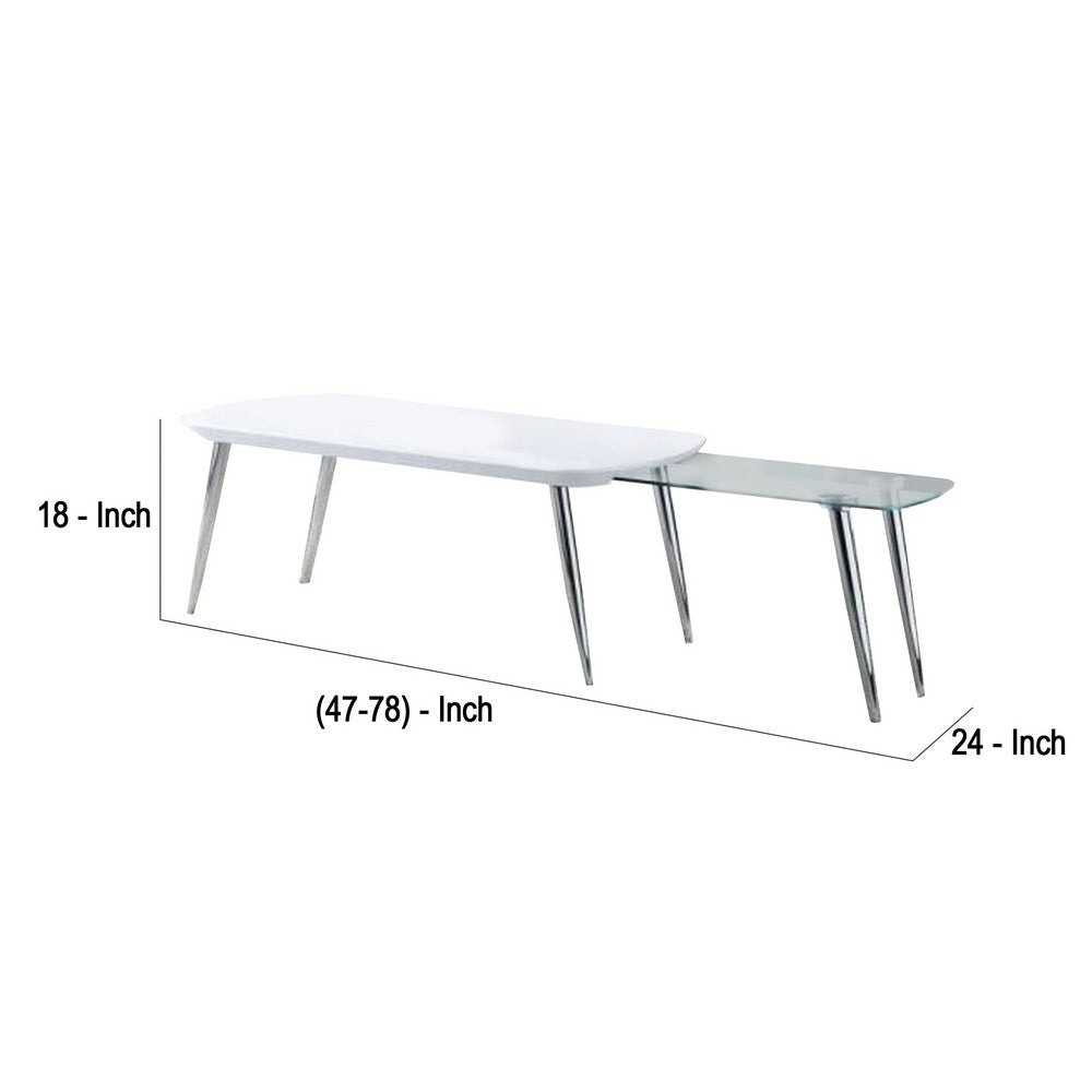 Coffee Table with Pull Out Tabletop, White and Silver - BM266440