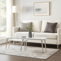 Coffee Table with Pull Out Tabletop, White and Silver - BM266440