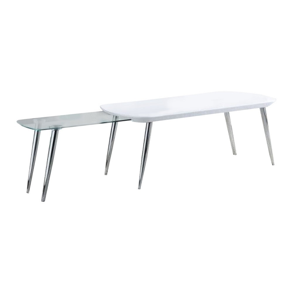 Coffee Table with Pull Out Tabletop, White and Silver - BM266440