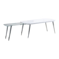 Coffee Table with Pull Out Tabletop, White and Silver - BM266440