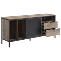 TV Stand with Metal Frame, Rustic Oak Brown and Black - BM266445