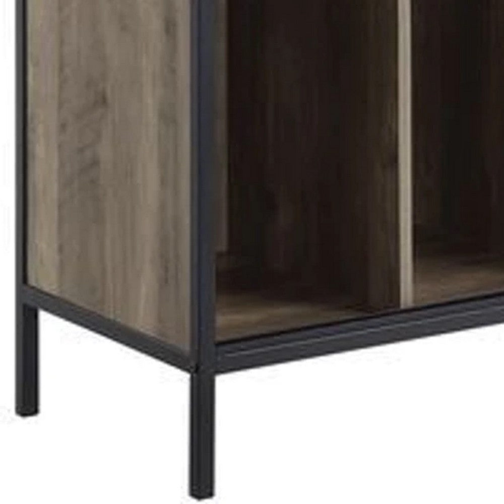 TV Stand with Metal Frame, Rustic Oak Brown and Black - BM266445