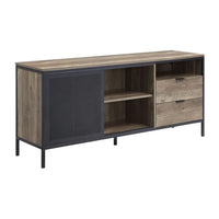 TV Stand with Metal Frame, Rustic Oak Brown and Black - BM266445