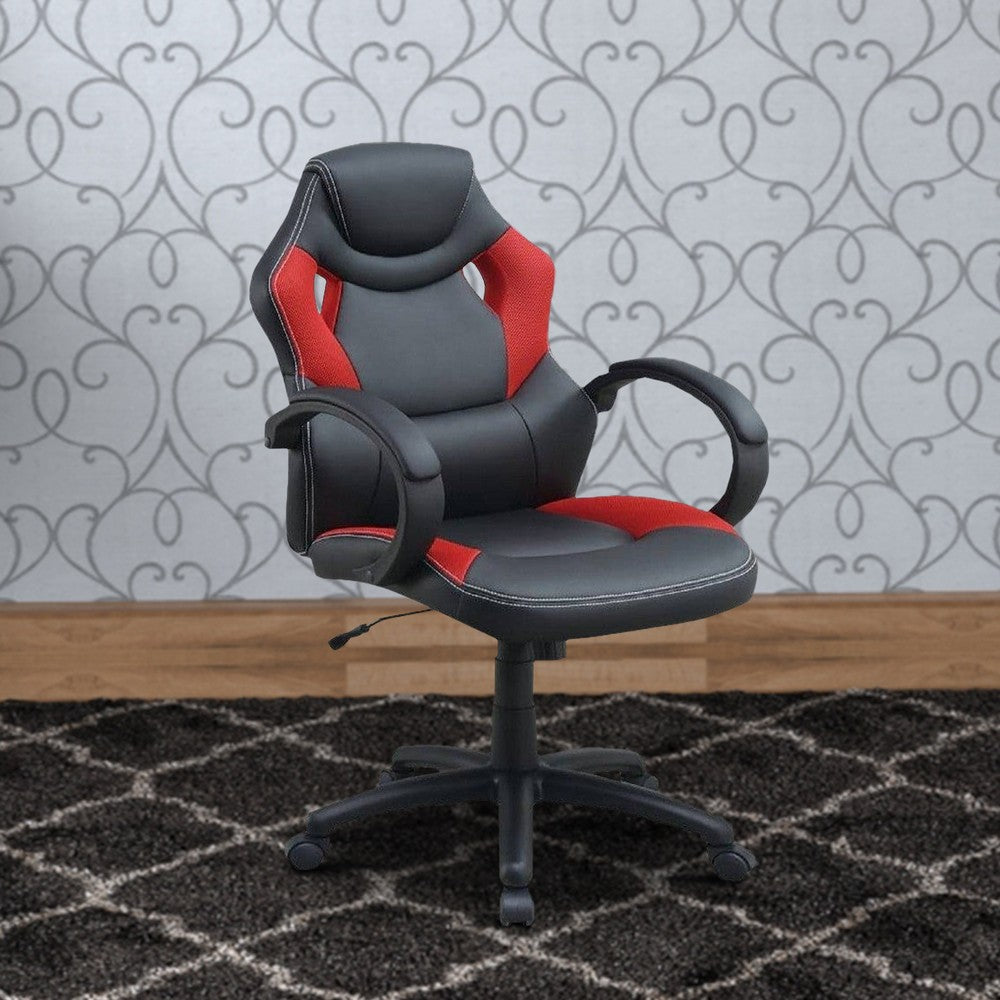 Office Chair with Curved Cut Out Padded Back, Black and Red - BM266486