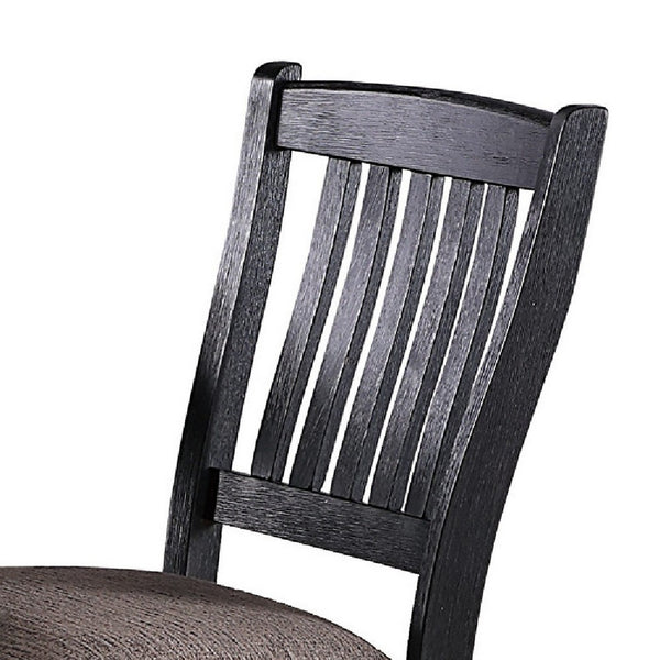 Chair with High Slatted Back Design, Set of 2, Dark Brown - BM266490
