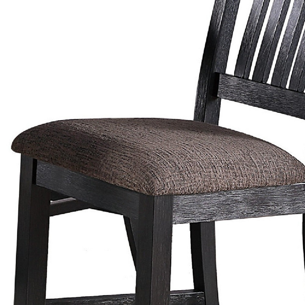 Chair with High Slatted Back Design, Set of 2, Dark Brown - BM266490