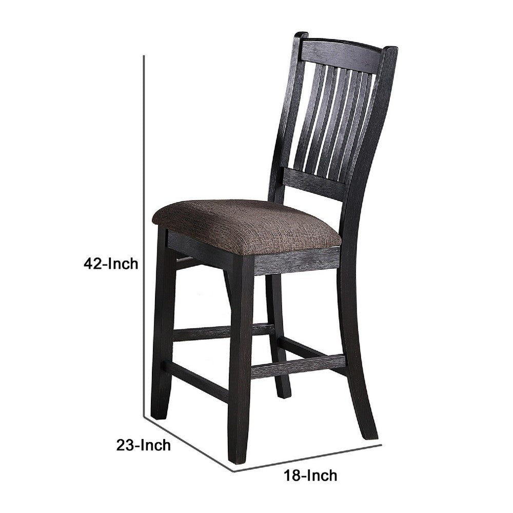 Chair with High Slatted Back Design, Set of 2, Dark Brown - BM266490