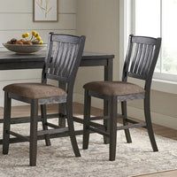 Chair with High Slatted Back Design, Set of 2, Dark Brown - BM266490