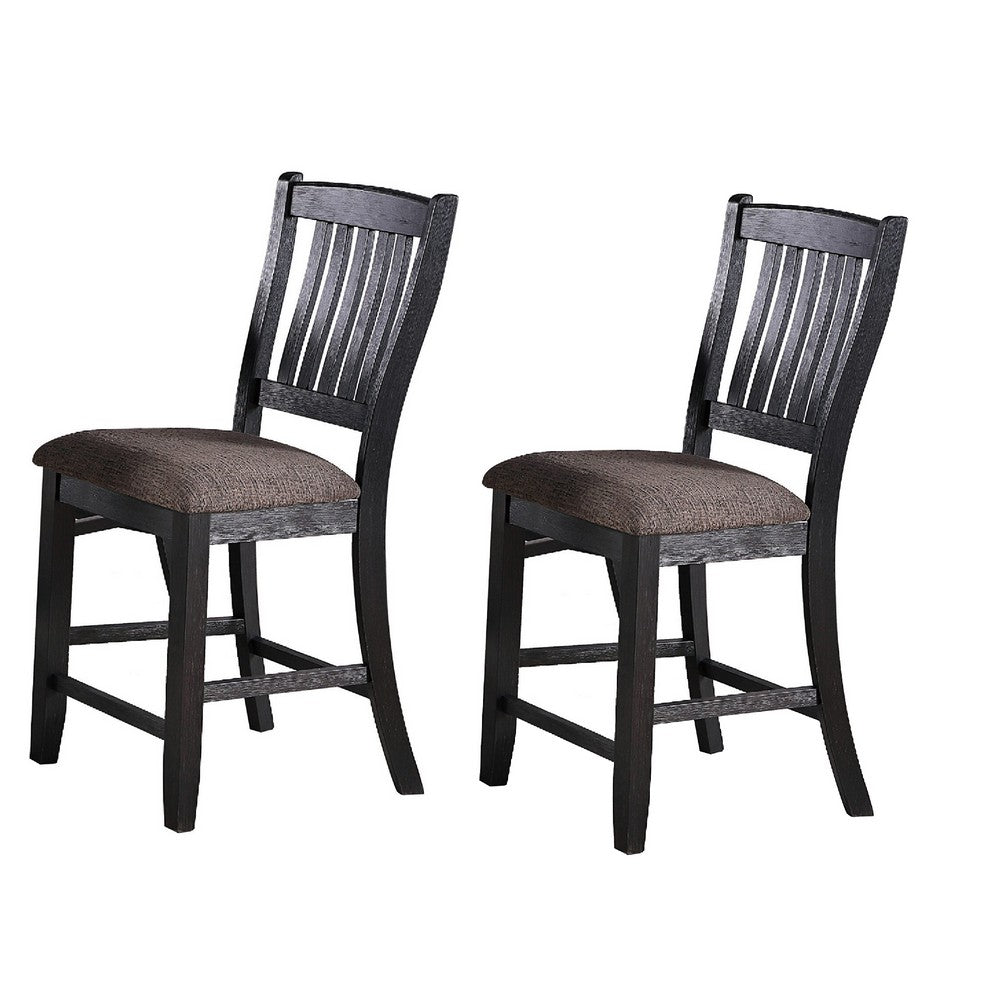 Chair with High Slatted Back Design, Set of 2, Dark Brown - BM266490