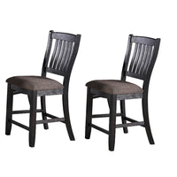 Chair with High Slatted Back Design, Set of 2, Dark Brown - BM266490