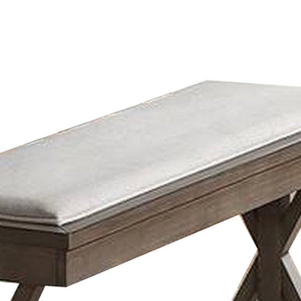 Dining Bench with Padded Seat and Double Pedestal Base, Beige - BM266494