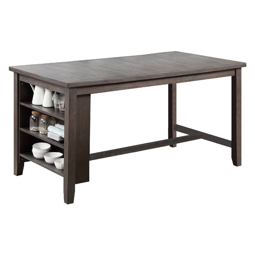 Counter Height Table with 3 Open Compartments, Large, Dark Brown - BM266505