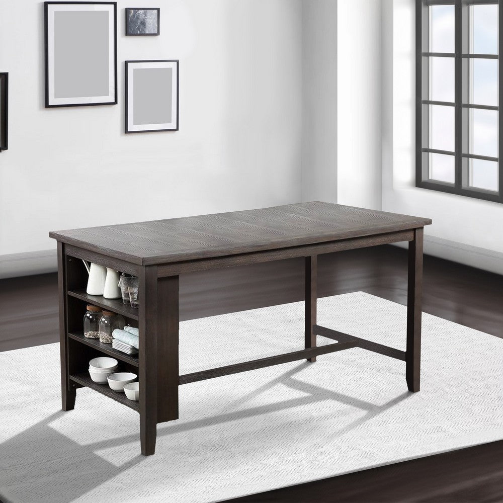 Counter Height Table with 3 Open Compartments, Large, Dark Brown - BM266505